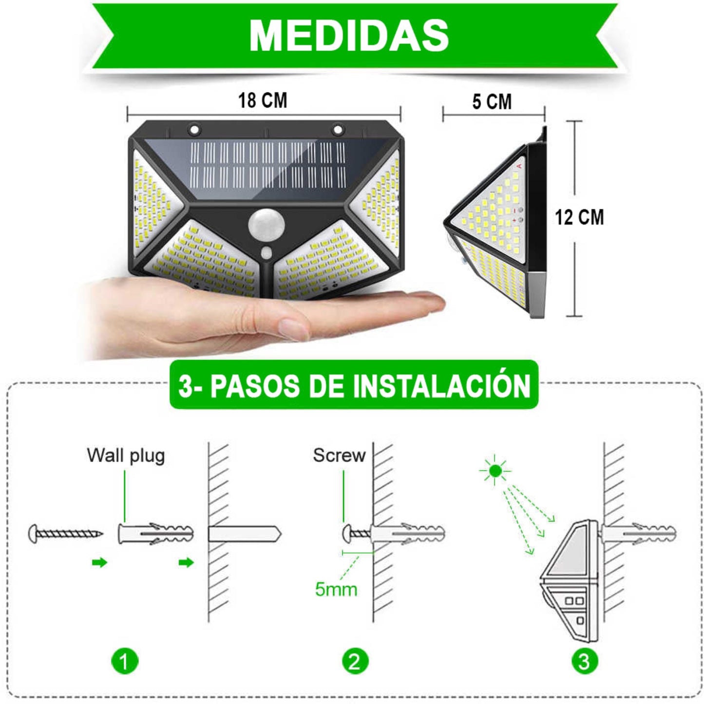 Lámpara Solar LED — Sensor de Movimiento