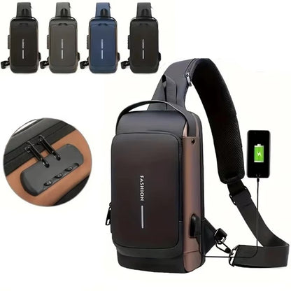 Mochila Antirobo en los 4 colores disponibles con detalle del candado de combinación
